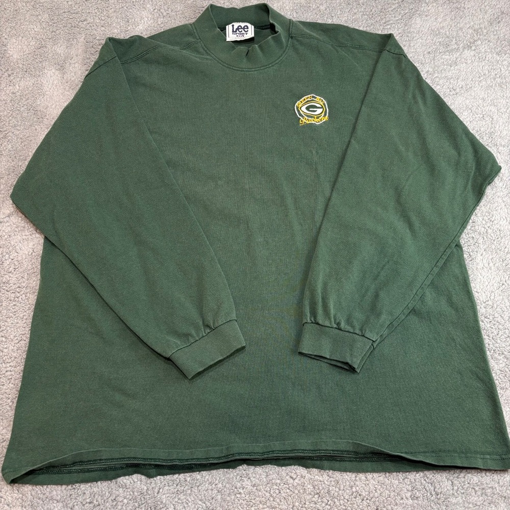 Vintage‎ Green Bay Packers Mock Turtleneck Men 2XL Lee Sport Nutmeg Made USA